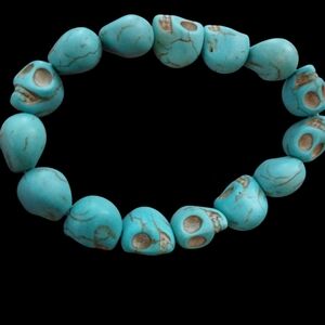 Turquoise Blue Color Skull Stretch pull on Bracelet